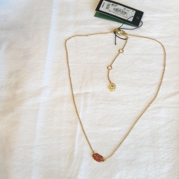 Kate Spade Gold Tone Hit The Town Mini Lip Pendant Necklace Red CZ Accents NWT - Picture 4 of 14